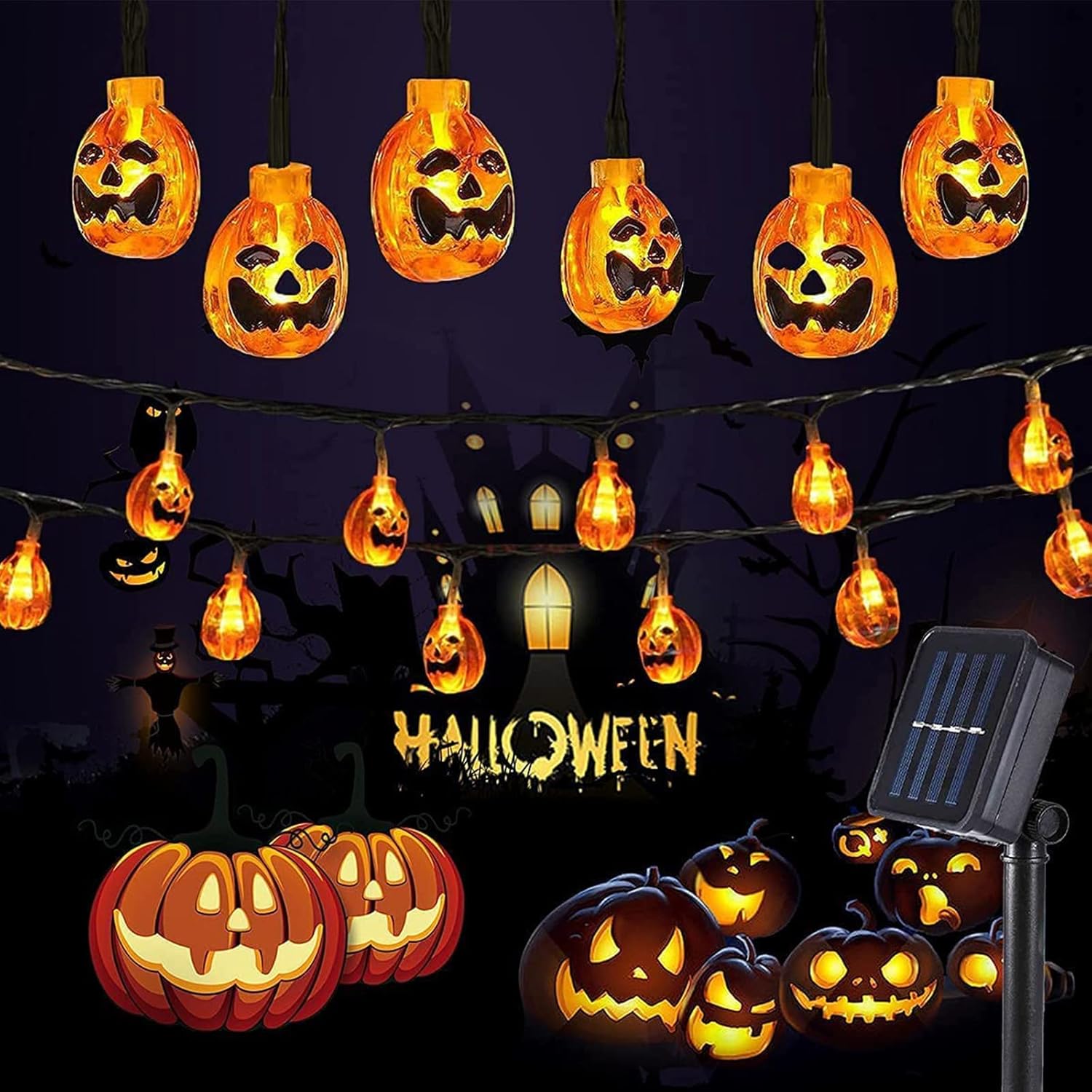 ハロウィン かぼちゃライト LEDライト ストリングライトUSB充電式 40球 6m ハロウィーン 飾りライト ストリングスライト パンプキンライト Halloween装飾 バー/居酒屋(カボチャ) - Yolerhome
