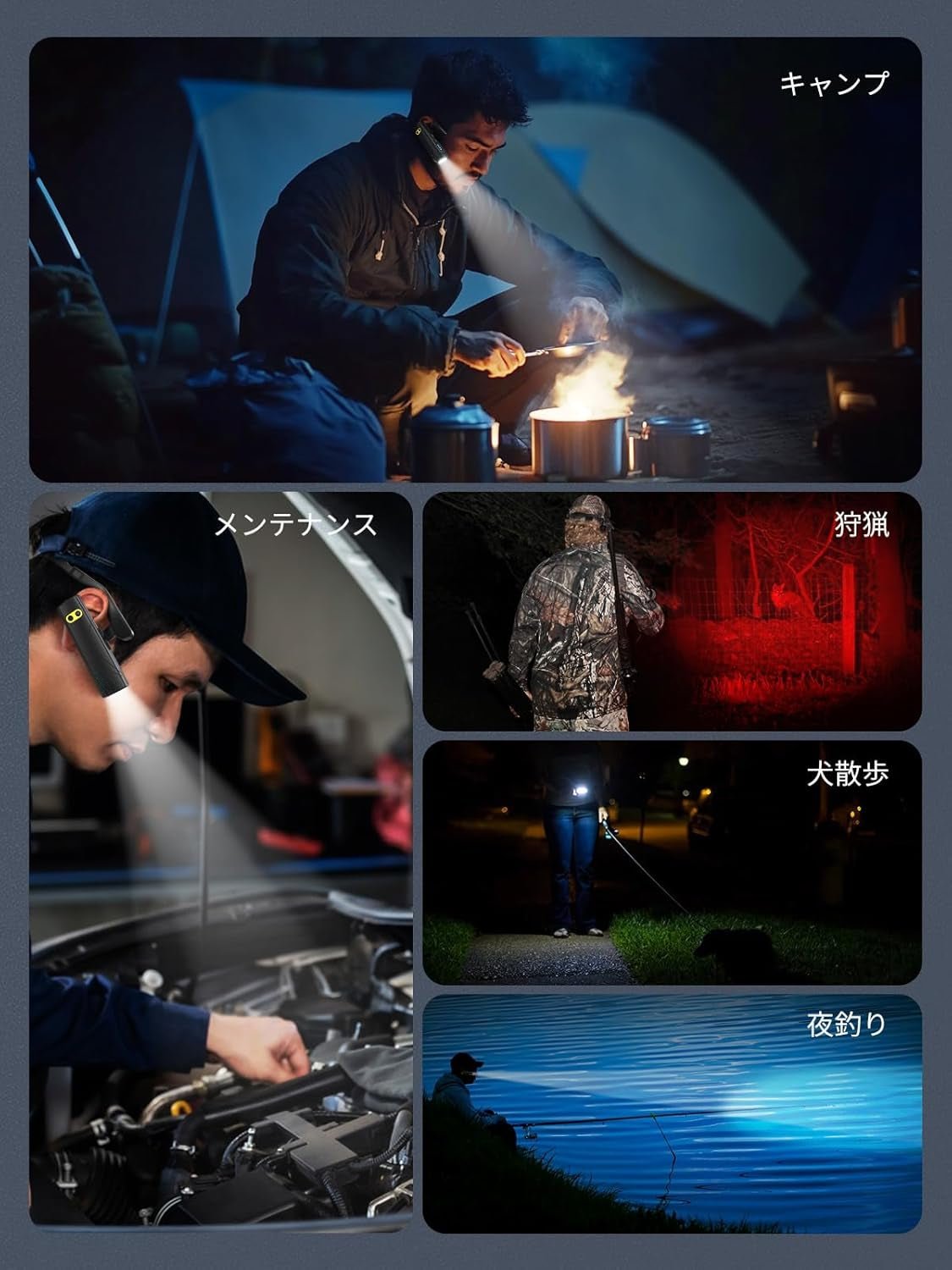 充電式 LED ヘッドライト, 【新概念耳掛け式・白色光・赤色光】 耳装着式ヘッドランプ センサー付き USB充電可能 5つの照明モード 高輝度アウトドアヘッドランプ 230°広角照明 超軽量 IPX4 防水防塵 8時間連続使用可能 キャンプ 登山 散歩 釣り 作業 停電用 防災用 最適 日本語取扱説明書 - Yolerhome