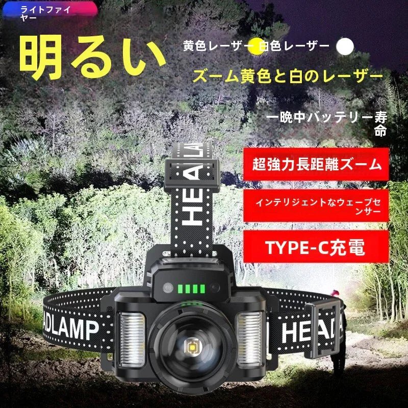 超明るいイエローLEDヘッドランプ4灯搭載・防水・長持ちバッテリー夜間作業・釣り・野外活動に最適な鉱山灯 - Yolerhome