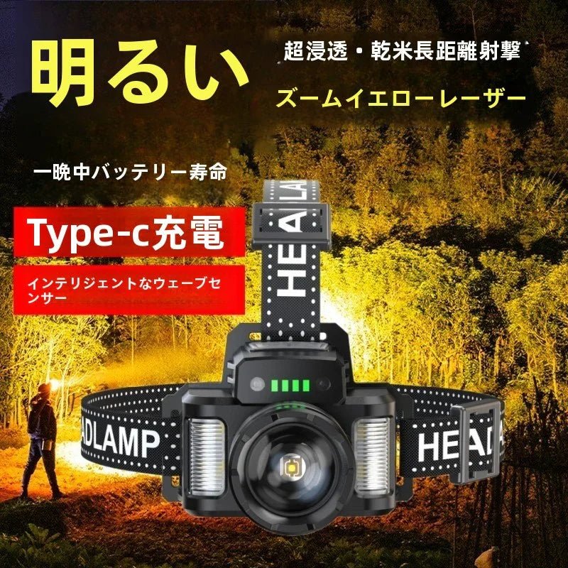超明るいイエローLEDヘッドランプ4灯搭載・防水・長持ちバッテリー夜間作業・釣り・野外活動に最適な鉱山灯 - Yolerhome