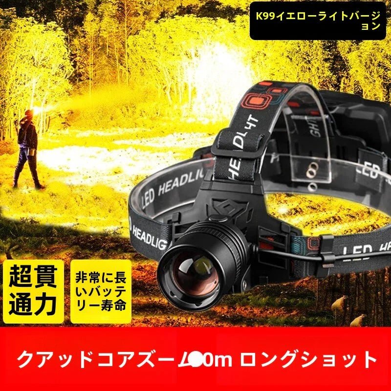 超明るいイエローLEDヘッドランプ4灯搭載・防水・長持ちバッテリー夜間作業・釣り・野外活動に最適な鉱山灯 - Yolerhome