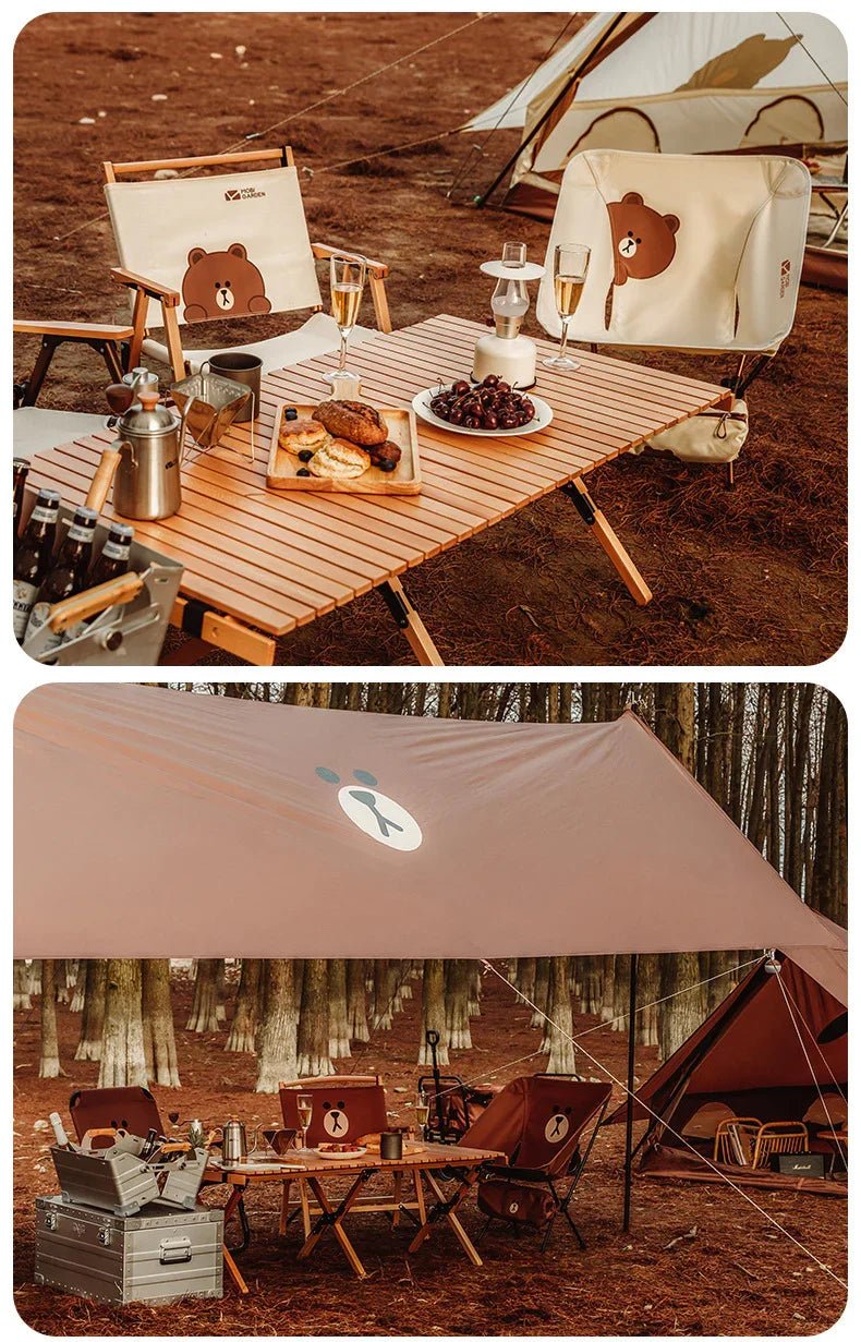 【LINE FRIENDSコラボ】ブラウンベア折りたたみポータブルチェア 背もたれ付き 釣り・キャンプ・屋外・ピクニック用 軽量スツール - Yolerhome