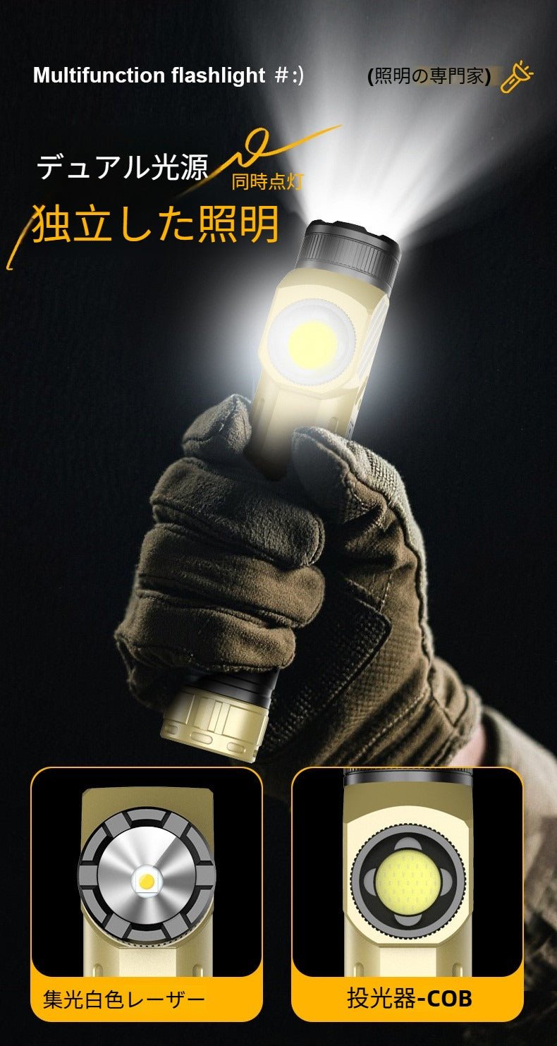 (L型懐中電灯(L型ライト)ホワイトレーザー懐中電灯2光源サイドランプCOB強い光懐中電灯180度回転 尾部マグネット懐中電灯服につけられ便利 - Yolerhome