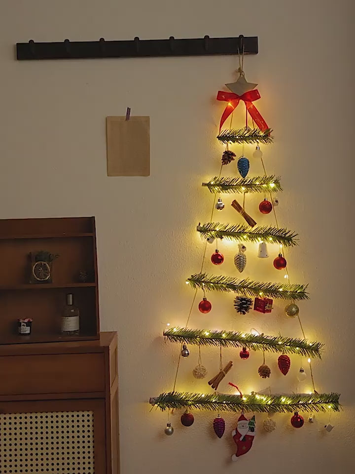 クリスマス ツリー 壁掛け LED ライト付き ウォールツリー インテリア 木製 オーナメント タペストリー 雑貨 北欧 飾り デコレーション