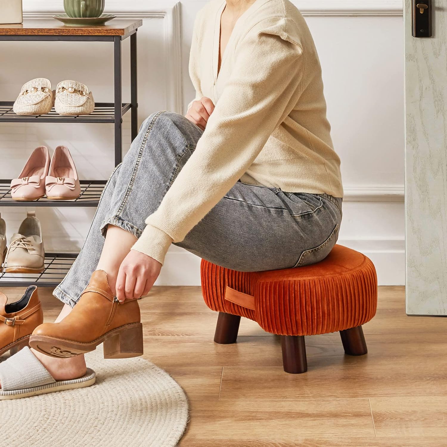 家庭用の小さなスツール、シンプルな靴交換用スツール、リビングルームのソファ用フットスツール、コーヒーテーブル、小さなスツール、ソフトパックの小さな椅子、小さなスツール、リビング/玄関/寝室適用 - Yolerhome
