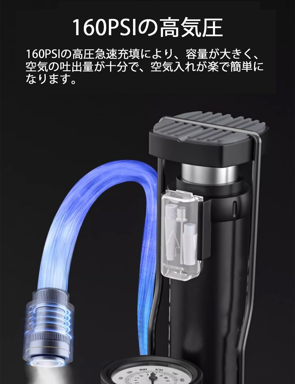 自転車 空気入れ 仏式 くうきいれ 仏/英/米式バルブ対応 くうき空気入れ コンパクト足踏み式 ボール 兼用 人気携帯空気入れ 自転車 ボール、電動車、バイク、球、針、浮き輪用 日本語取扱説明書付き - Yolerhome