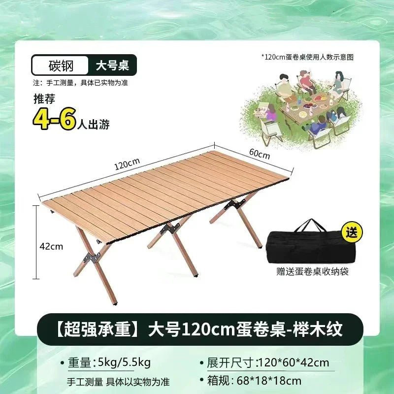 ウッドロールトップテーブル アウトドア キャンプ ローテーブル 折りたたみキャンプエッグロールテーブル炭素鋼折りたたみテーブルポータブル屋外パティオガーデン屋外ピクニックテーブルチェアバルコニー用品 - Yolerhome