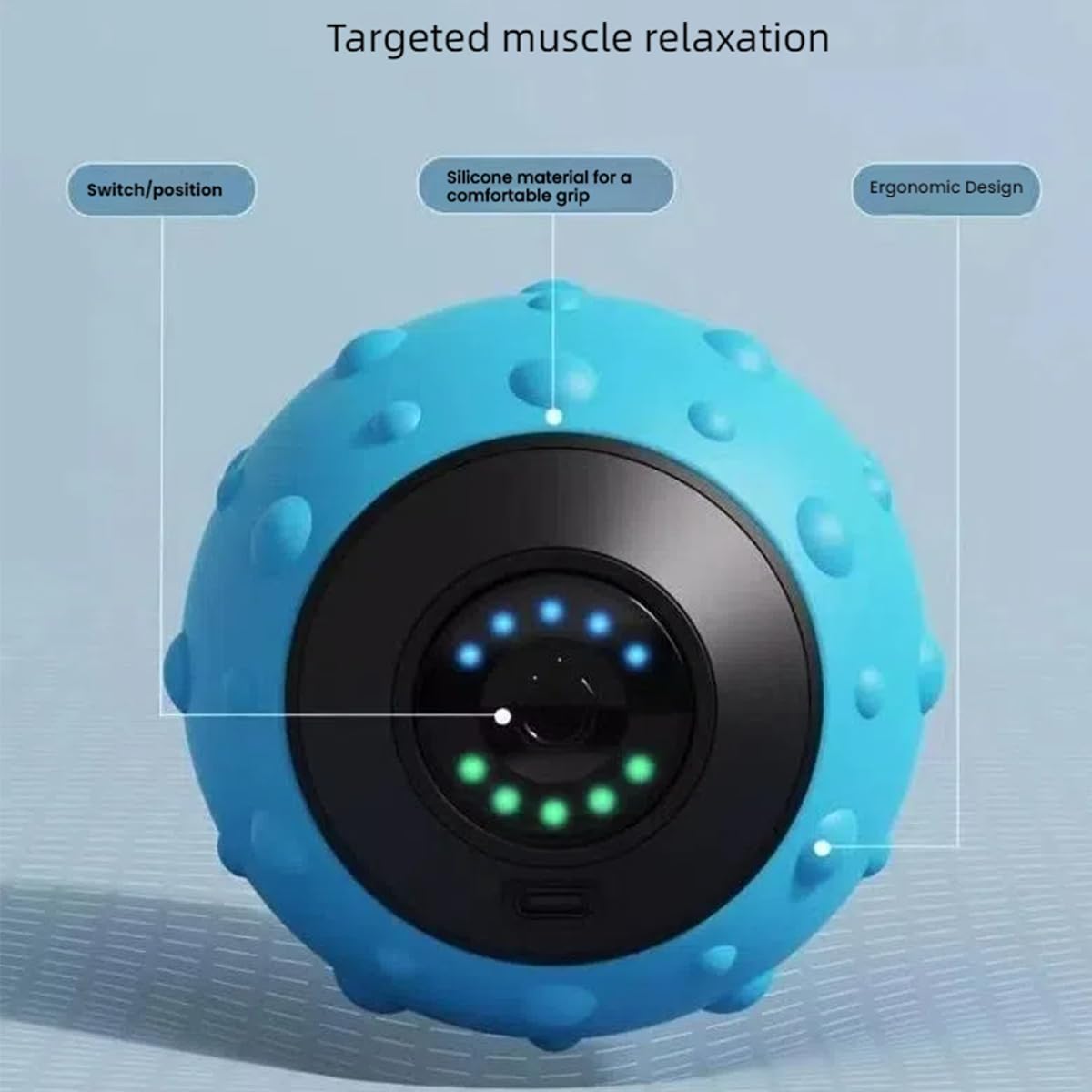 振動マッサージボール 電動筋膜ボール 筋弛緩 マッサージ器 フィットネスヨガ 運動回復 振動ハンドボール 充電式 コンディショニングボール付属 青 - Yolerhome