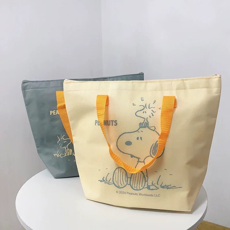 【スヌーピー】スヌーピーメイト保冷温バッグ【ブルーグレーイエロー】漫画スヌーピー 大容量 不織布 厚いアルミフィルム 保冷保温アイスバッグ ハンドバッグ - Yolerhome