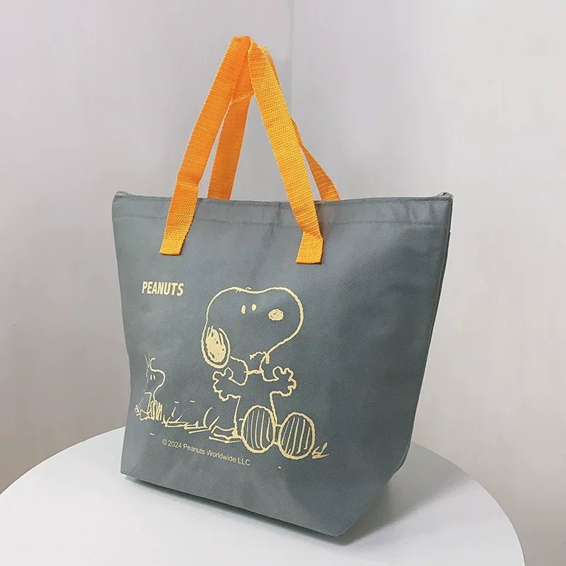 【スヌーピー】スヌーピーメイト保冷温バッグ【ブルーグレーイエロー】漫画スヌーピー 大容量 不織布 厚いアルミフィルム 保冷保温アイスバッグ ハンドバッグ - Yolerhome