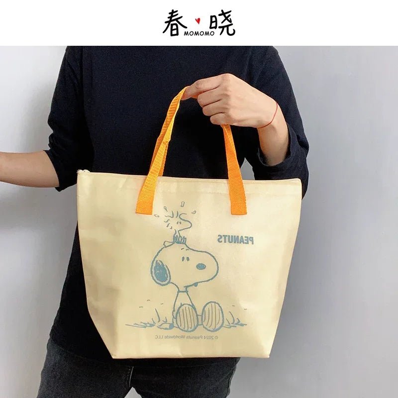 【スヌーピー】スヌーピーメイト保冷温バッグ【ブルーグレーイエロー】漫画スヌーピー 大容量 不織布 厚いアルミフィルム 保冷保温アイスバッグ ハンドバッグ - Yolerhome