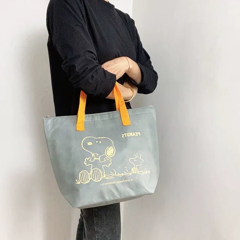 【スヌーピー】スヌーピーメイト保冷温バッグ【ブルーグレーイエロー】漫画スヌーピー 大容量 不織布 厚いアルミフィルム 保冷保温アイスバッグ ハンドバッグ - Yolerhome