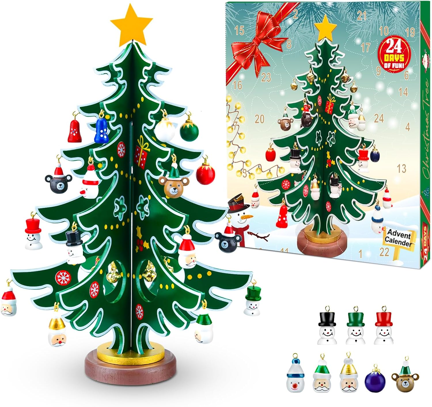 クリスマスツリー 卓上 木製 クリスマスプレゼント 子供 おもちゃ クリスマスギフト クリスマス 飾り 贈り物 クリスマス オーナメント 置物 クリスマスつりー クリスマス カウントダウン カレンダー 卓上ツリー 飾り付け クリスマス デコレーション - Yolerhome