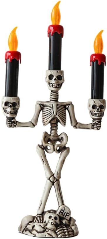 ハロウィン スケルトン キャンドルスティック ゴーストフェスティバル ホラー デコレーション 小道具 電子キャンドルライト パンプキ - Yolerhome