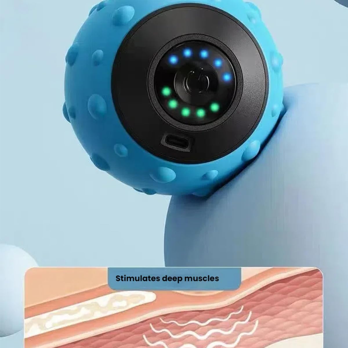 振動マッサージボール 電動筋膜ボール 筋弛緩 マッサージ器 フィットネスヨガ 運動回復 振動ハンドボール 充電式 コンディショニングボール付属 青 - Yolerhome