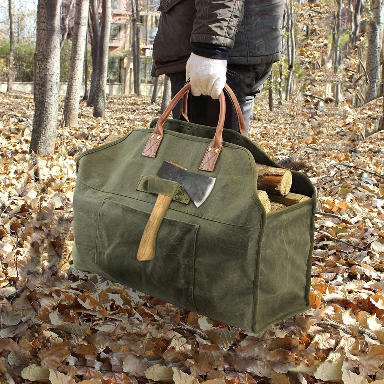 薪バッグ 薪ケース 防水 帆布 大容量収納 薪ストーブ ツールバック キャンプ収納ボックス 大容量キャンプ道具収納 - Yolerhome