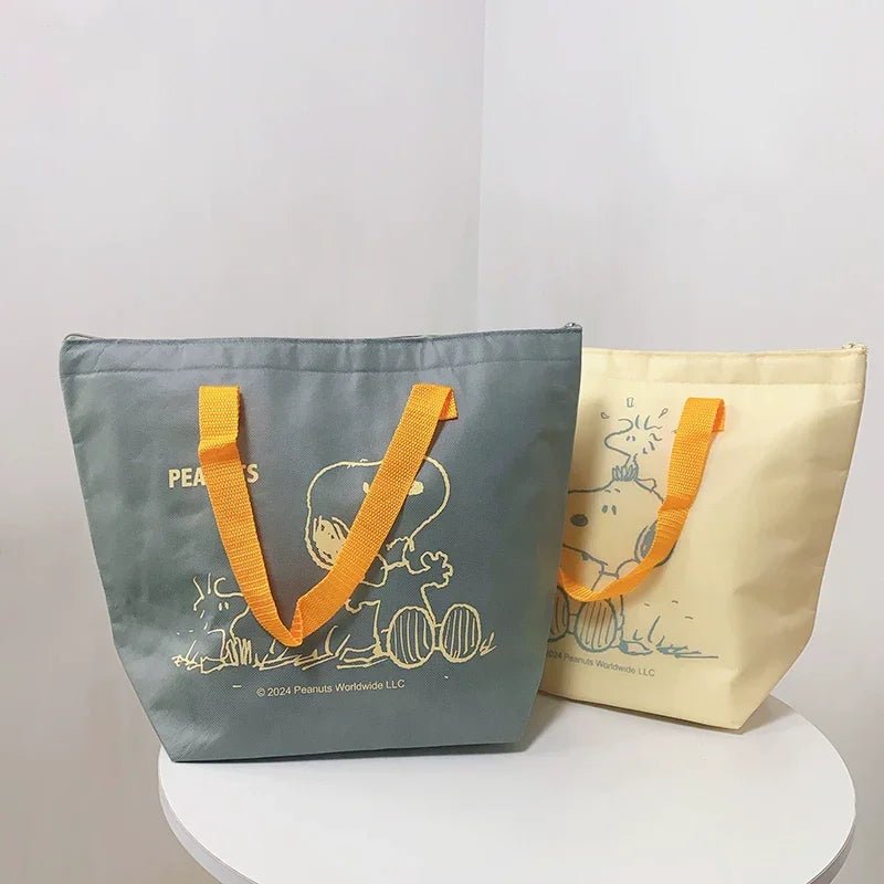 【スヌーピー】スヌーピーメイト保冷温バッグ【ブルーグレーイエロー】漫画スヌーピー 大容量 不織布 厚いアルミフィルム 保冷保温アイスバッグ ハンドバッグ - Yolerhome