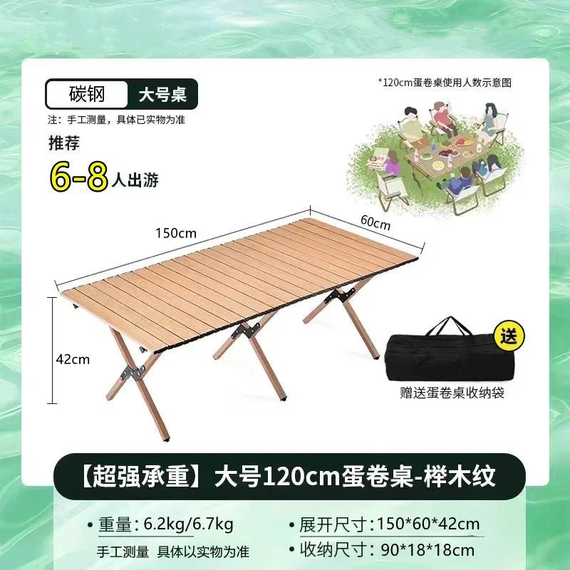 ウッドロールトップテーブル アウトドア キャンプ ローテーブル 折りたたみキャンプエッグロールテーブル炭素鋼折りたたみテーブルポータブル屋外パティオガーデン屋外ピクニックテーブルチェアバルコニー用品 - Yolerhome