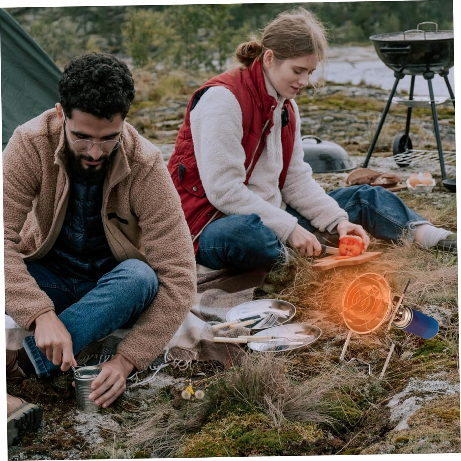 カセットガス式ポータブルヒーター＆簡易クッカー 即暖 火力調整可能 折りたたみスタンド付き 収納バッグ付 アウトドアヒーター 屋外専用 キャンプ・防災・釣り用 コンパクト暖房機 - Yolerhome