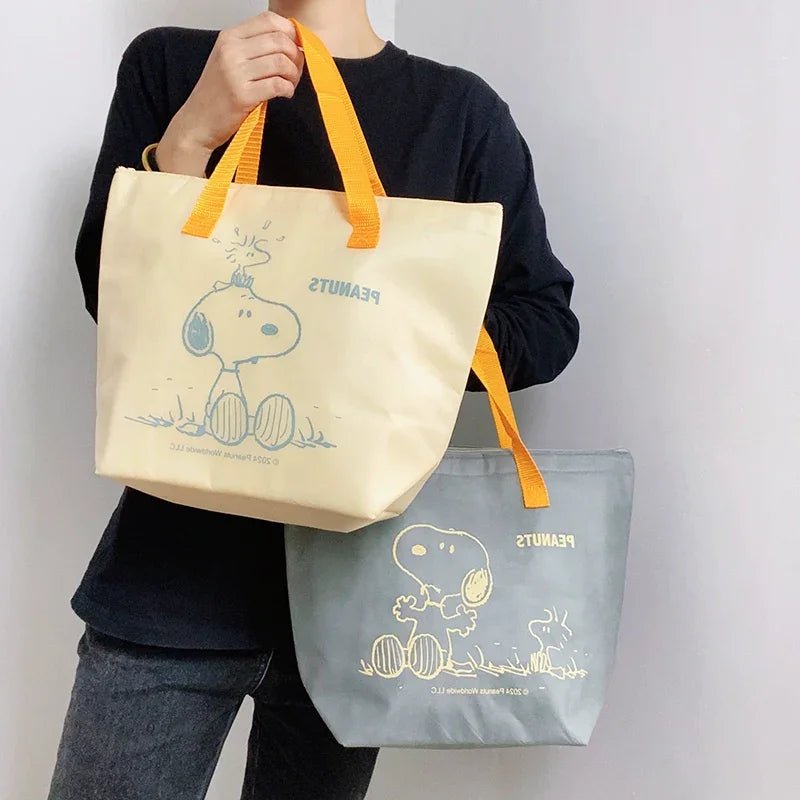 【スヌーピー】スヌーピーメイト保冷温バッグ【ブルーグレーイエロー】漫画スヌーピー 大容量 不織布 厚いアルミフィルム 保冷保温アイスバッグ ハンドバッグ - Yolerhome