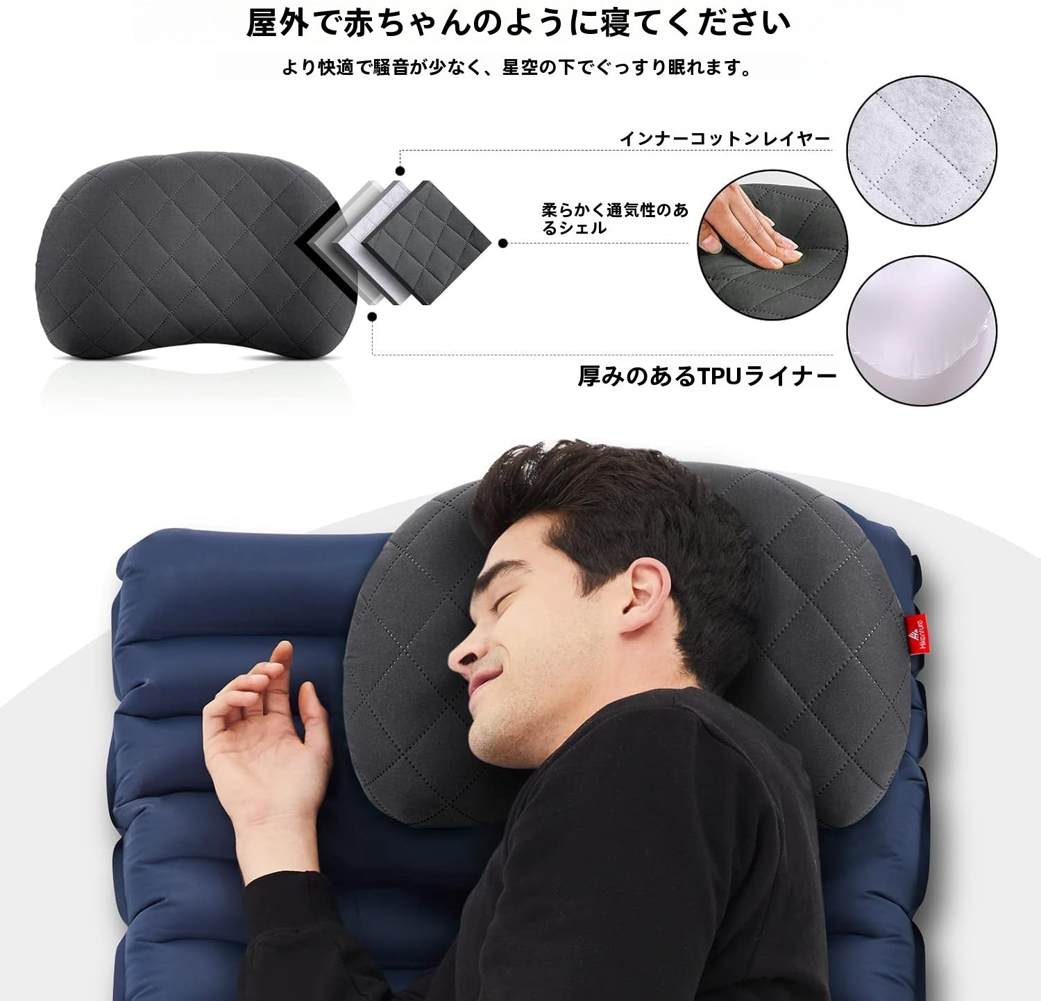 キャンプ 枕 【超軽量・空気逆流防止弁】 コンパクト キャンプ まくら カバー付き エアーピロー アウトドア 枕 防滑処理 キャンプ用枕 エアピロー 空気枕 エアー枕 携帯枕 コットン 収納袋付き 車中泊 ツーリング - Yolerhome