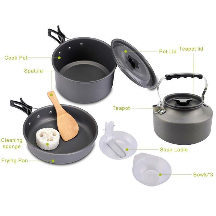 アルミクッカーセット キャンプ用品 鍋 アウトドアケトル クッカー アウトドア 調理器具 フライパン キャンピング鍋 - Yolerhome