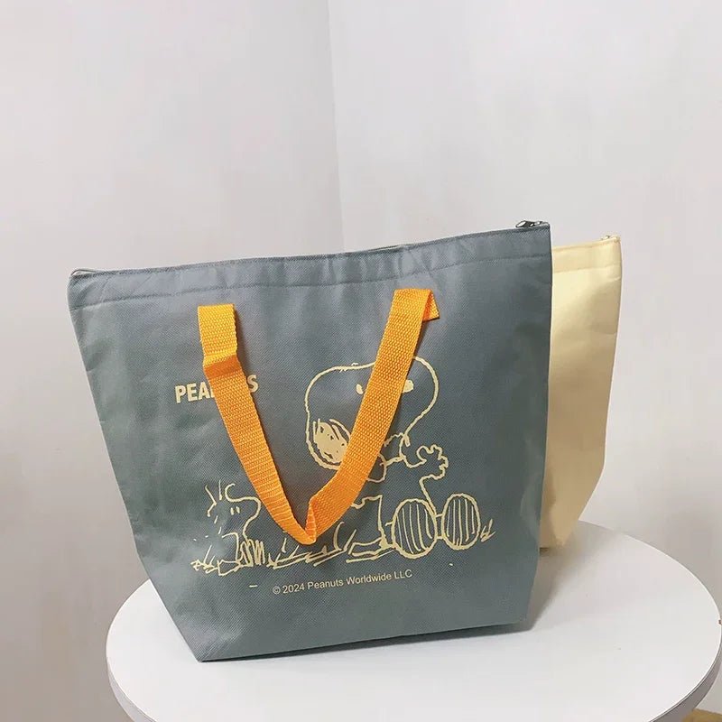 【スヌーピー】スヌーピーメイト保冷温バッグ【ブルーグレーイエロー】漫画スヌーピー 大容量 不織布 厚いアルミフィルム 保冷保温アイスバッグ ハンドバッグ - Yolerhome
