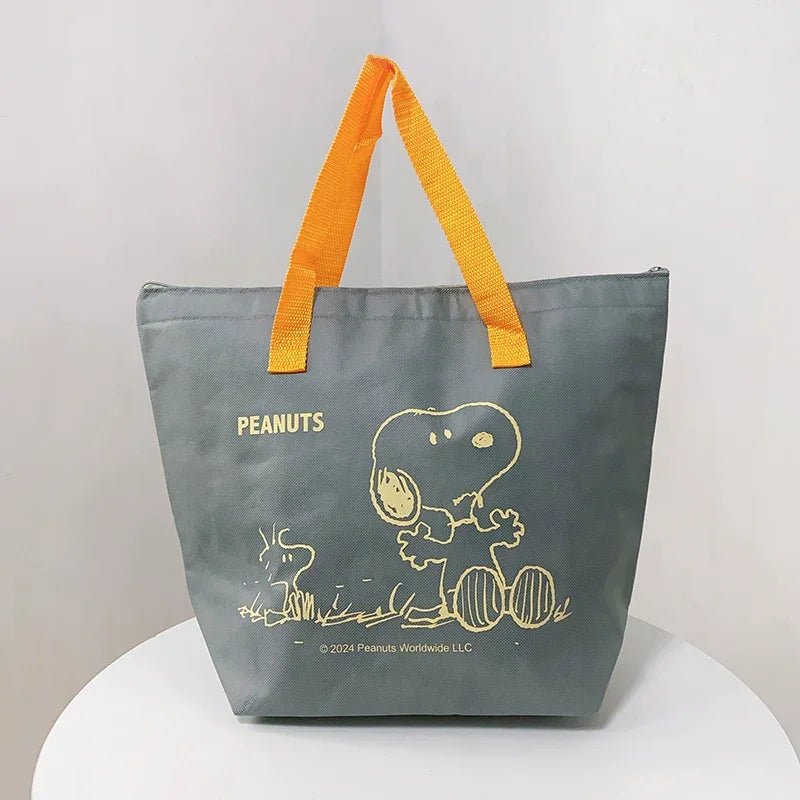 【スヌーピー】スヌーピーメイト保冷温バッグ【ブルーグレーイエロー】漫画スヌーピー 大容量 不織布 厚いアルミフィルム 保冷保温アイスバッグ ハンドバッグ - Yolerhome