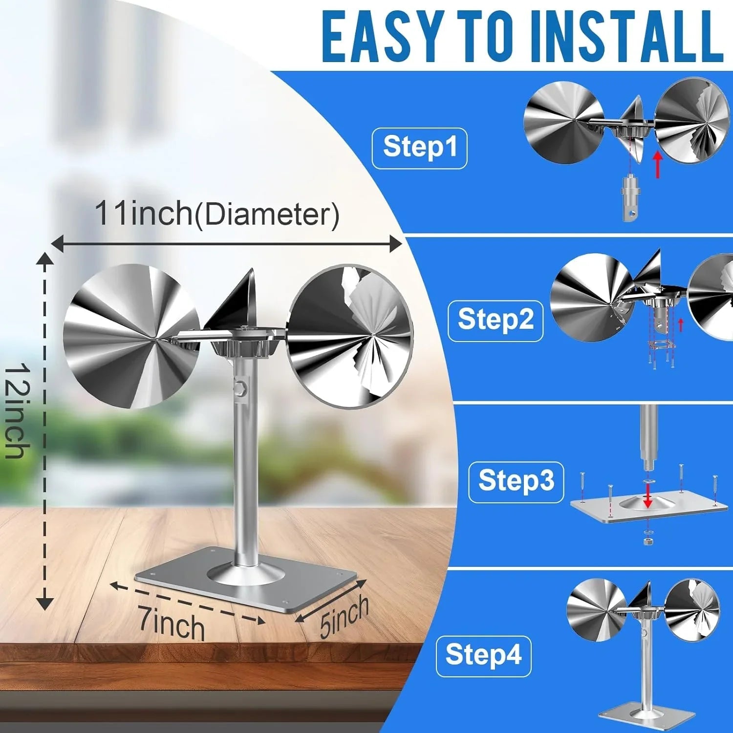 鳥のリフレクタースピニング風力発電、鳥の恐怖反射デバイスは、屋外のパティオ、庭、庭、屋上、野菜の庭（シングルパック - シルバー）のために鳥ハトキツツキとスズメを遠ざけます - Yolerhome