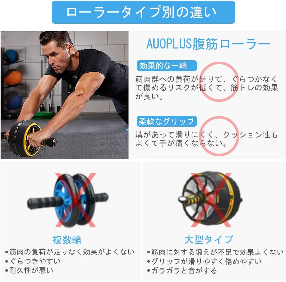 腹筋ローラー 膝マット付き アブホイール 腹筋 トレーニング器具 筋トレグッズ エクササイズローラー 体幹 ストレッチ ダイエット器具 アブローラー - Yolerhome