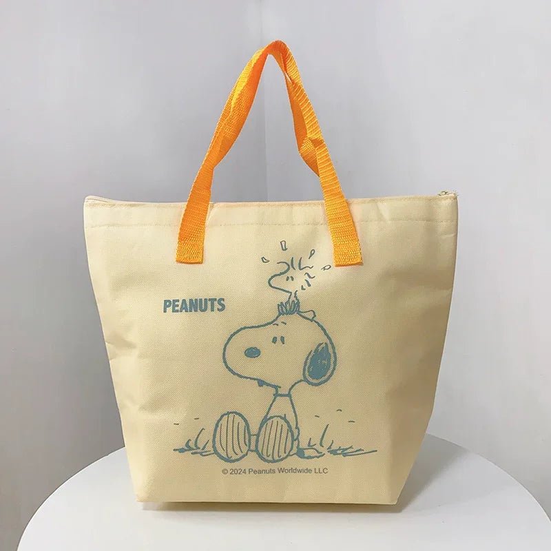 【スヌーピー】スヌーピーメイト保冷温バッグ【ブルーグレーイエロー】漫画スヌーピー 大容量 不織布 厚いアルミフィルム 保冷保温アイスバッグ ハンドバッグ - Yolerhome