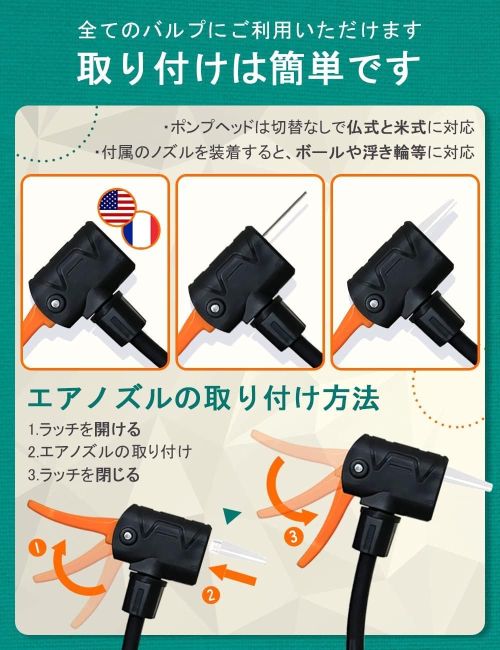 自転車 空気入れ 仏式 くうきいれ 仏/英/米式バルブ対応 くうき空気入れ コンパクト足踏み式 ボール 兼用 人気携帯空気入れ 自転車 ボール、電動車、バイク、球、針、浮き輪用 日本語取扱説明書付き - Yolerhome