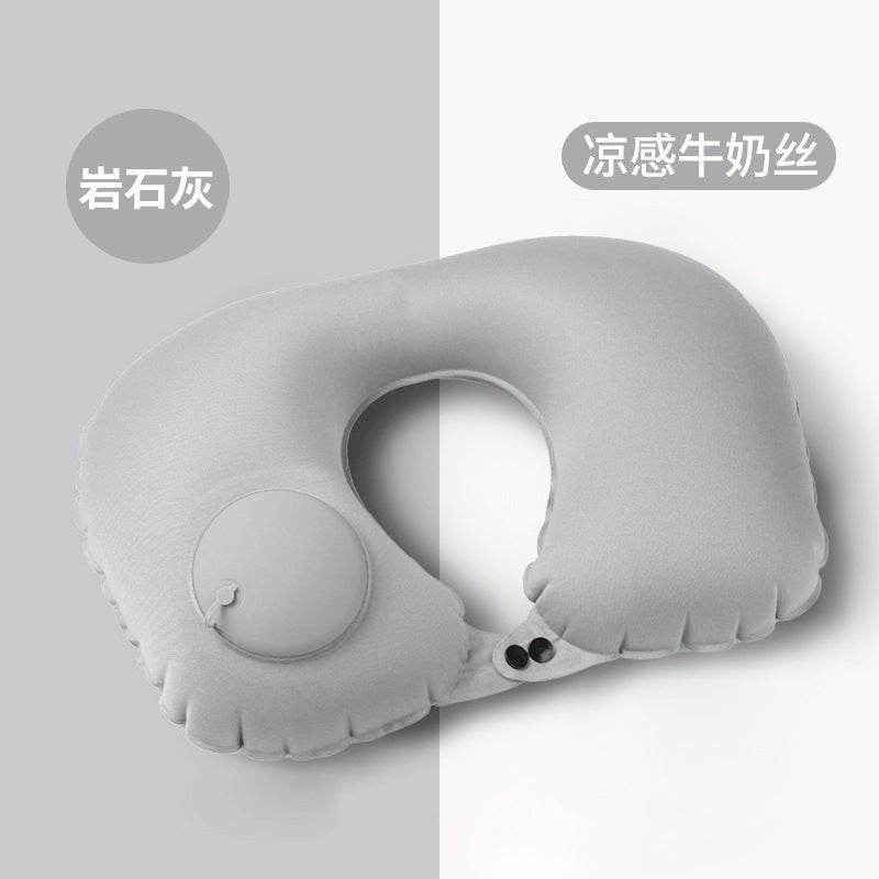インフレータブルU字型枕クールプレスインフレータブル枕旅行ポータブルネックピロー旅行は飛行機の枕を収納できます - Yolerhome