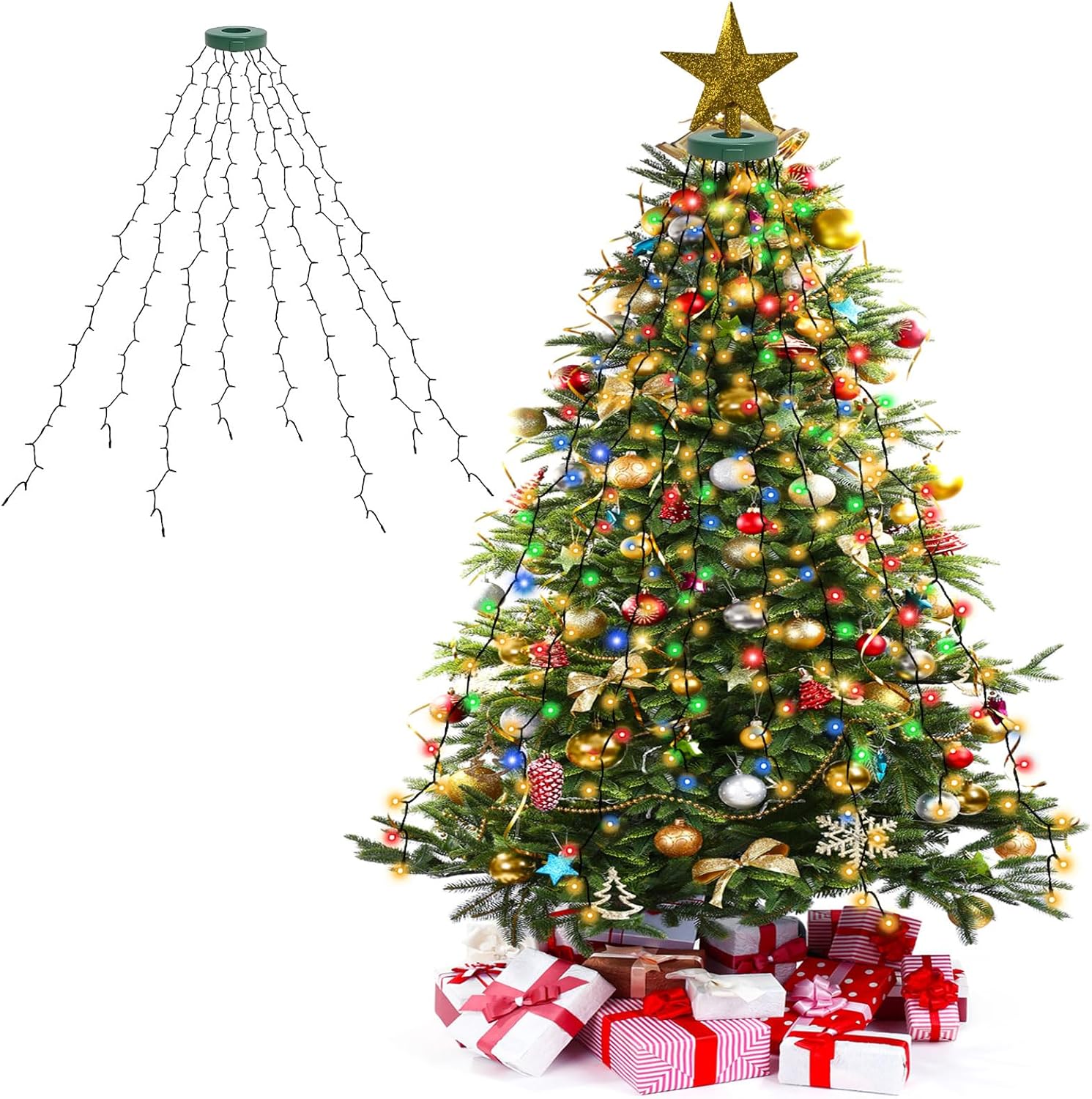 USB式 クリスマスツリー飾りライト 2M 8本 280球 クリスマスツリーライト LEDイルミネーションライト ドレープライト リモコン制御 メモリー機能 8種点灯モード タイマー機能 クリスマス飾りライト 正月/パーティー/誕生日/お祭り/新年/家庭 用 電飾 装飾ライト デコレーション ストリングライト - Yolerhome