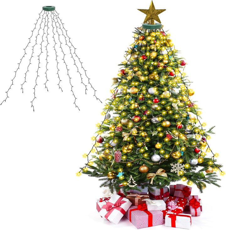 USB式 クリスマスツリー飾りライト 2M 8本 280球 クリスマスツリーライト LEDイルミネーションライト ドレープライト リモコン制御 メモリー機能 8種点灯モード タイマー機能 クリスマス飾りライト 正月/パーティー/誕生日/お祭り/新年/家庭 用 電飾 装飾ライト デコレーション ストリングライト - Yolerhome