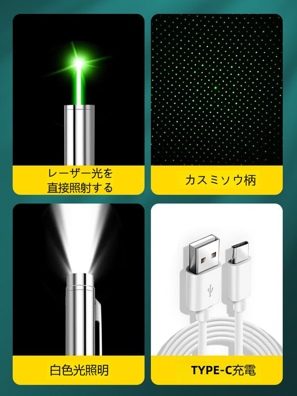 【USB充電式 強力レーザー懐中電灯】双光源・星空照明モード搭載｜超強光・長距離照射・防災・アウトドア・キャンプ・登山・夜釣りに最適 - Yolerhome