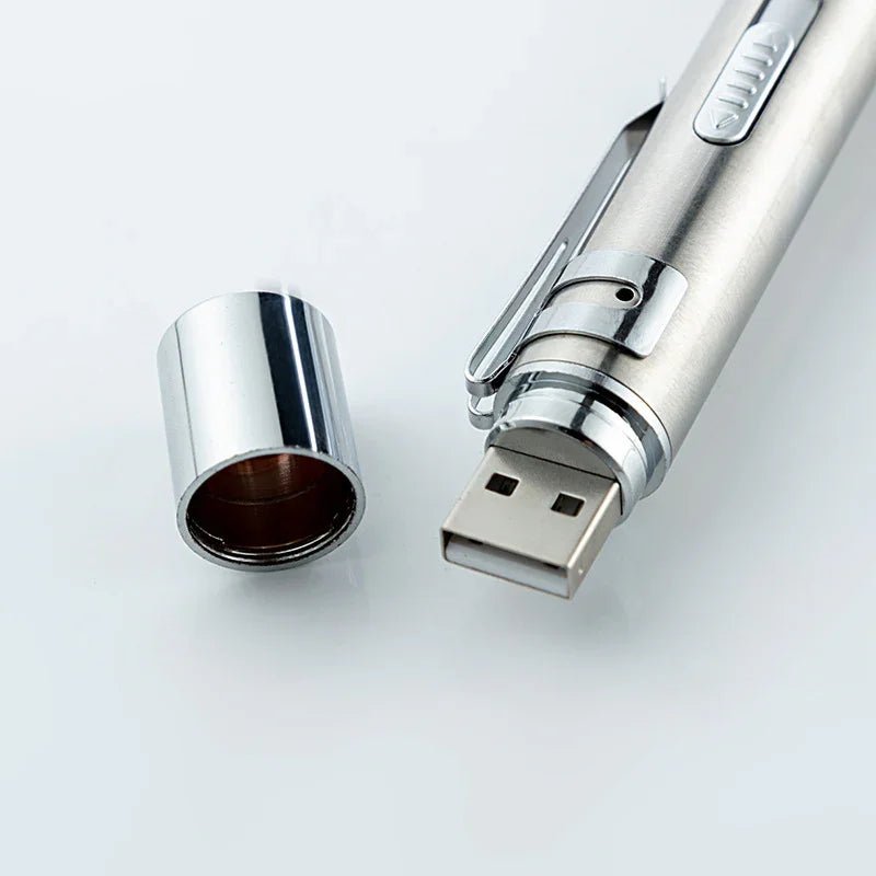 usbレーザーポインター充電式 50mw赤色usbレーザーポインター usb接続USB直接充電ステンレス鋼ミニ充電懐中電灯レーザーパターン ペットおもちゃ - Yolerhome