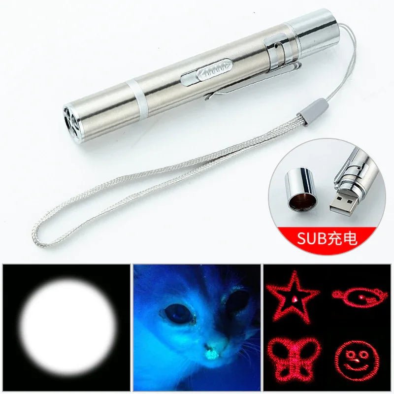 usbレーザーポインター充電式 50mw赤色usbレーザーポインター usb接続USB直接充電ステンレス鋼ミニ充電懐中電灯レーザーパターン ペットおもちゃ - Yolerhome