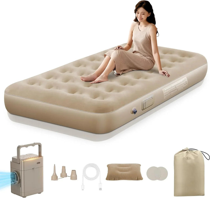 エアーベッド 電動 ポンプ内蔵 シングル 電動エアーベッド WEIDUOYI キャンプ マット 【25cm極厚&耐荷重150kg＆90秒膨らむ】折り畳み式エアーマット 簡易ベッド Type - C充電式 ワンボタンで自動空気を入れる/抜く 収納バッグ付き 枕が付き - Yolerhome