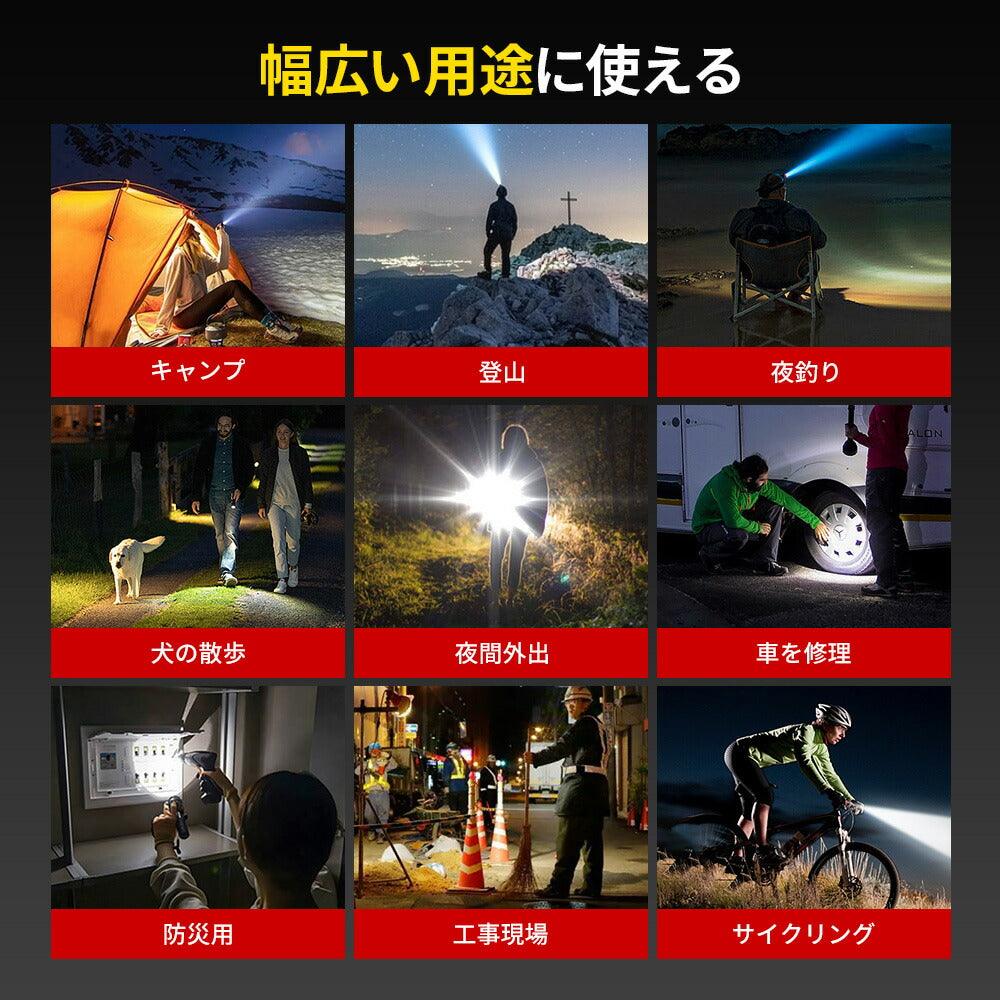 懐中電灯 XHP100 高輝度 充電式 電池式 COB作業灯付き ledライト 防水 Type - C充電式 電池交換可能 ハンディライト 白&赤色灯 7モード ズーム調整 小型 明るい 耐衝撃 軍用 防災 自転車 登山 作業用 停電 地震 防災グッズ PSE技適認証済み - Yolerhome