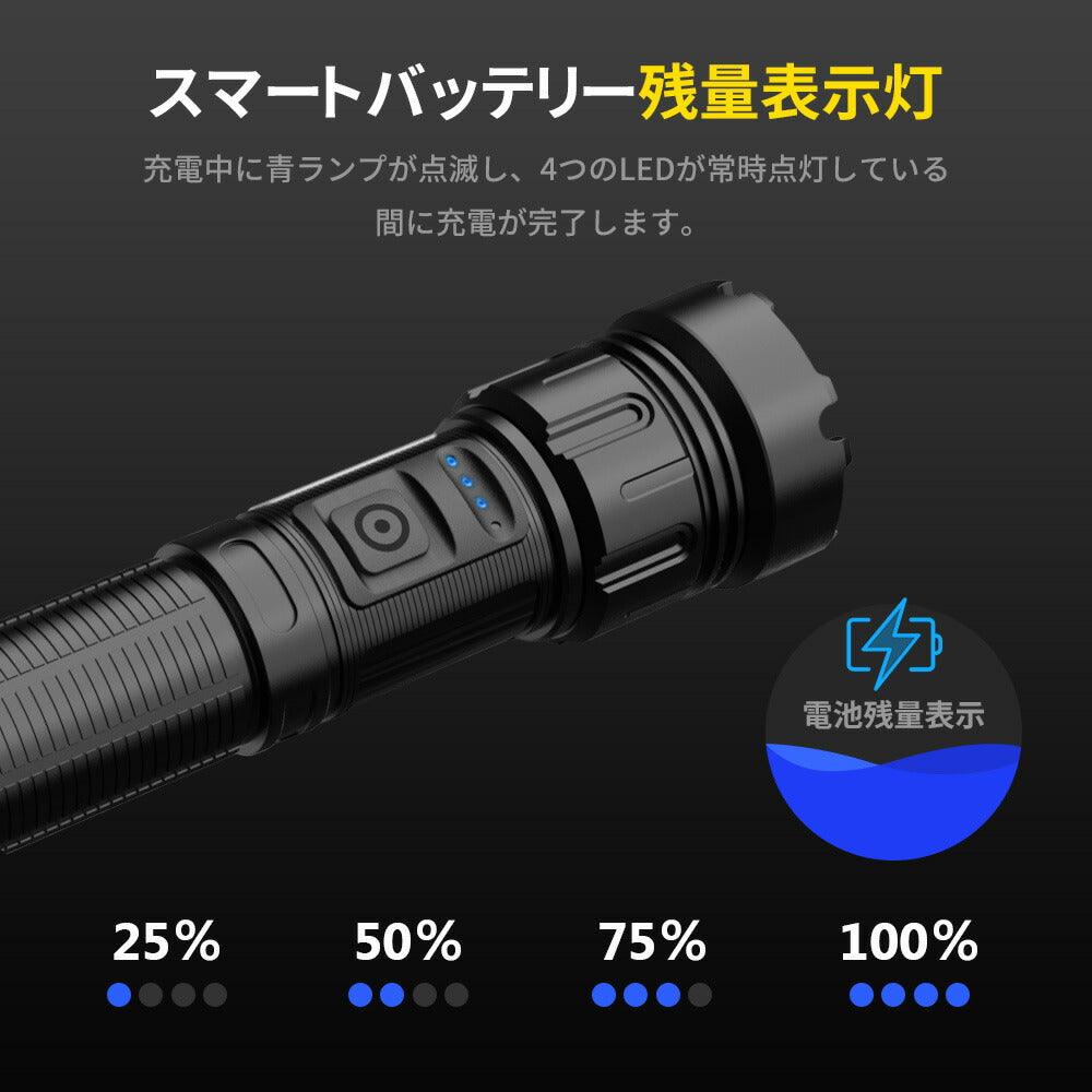 懐中電灯 XHP100 高輝度 充電式 電池式 COB作業灯付き ledライト 防水 Type - C充電式 電池交換可能 ハンディライト 白&赤色灯 7モード ズーム調整 小型 明るい 耐衝撃 軍用 防災 自転車 登山 作業用 停電 地震 防災グッズ PSE技適認証済み - Yolerhome