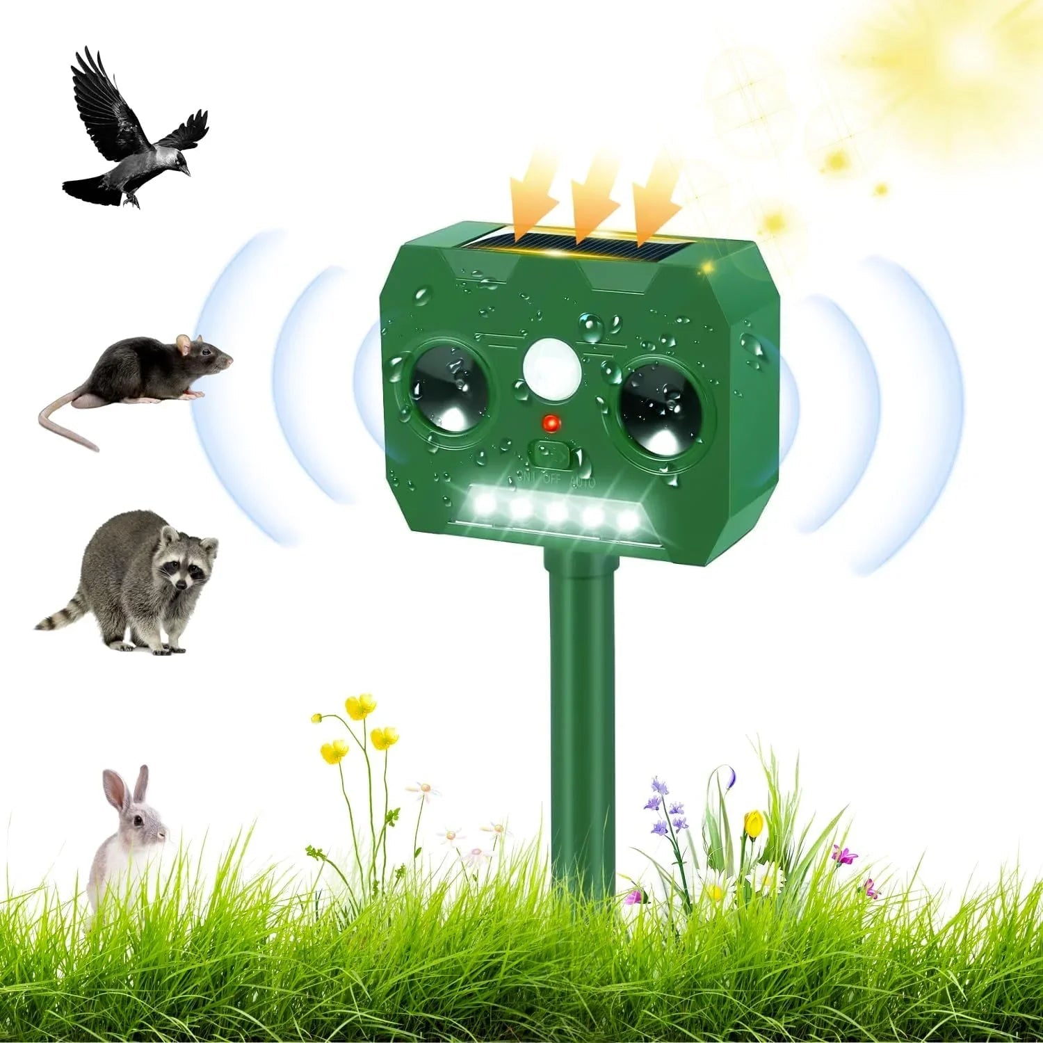 動物撃退器 猫よけ 猫避け ZOUXO 人気版 超音波 害獣撃退器 効果絶大 犬よけ 鳥よけ LED強力フラッシュライト 赤外線センサー 二つ 超音波スピーカー ソーラー充電 超長待機 IP65防水防塵 120° 12m感知範囲 猫/鳥/犬よけ 猫避け 差し込み&壁掛け型の両用 超音波害獣対策器 【1個入り】 - Yolerhome
