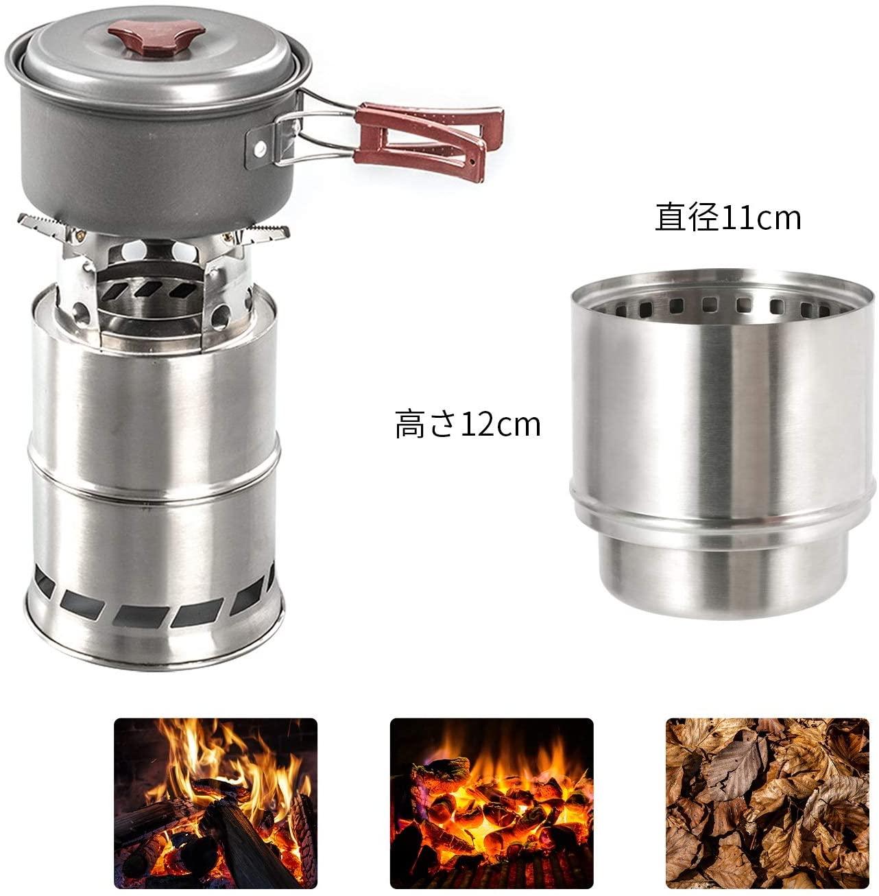 ウッドストーブ 大型 ソロストーブ 二次燃焼 キャンプストーブ 焚火台 約φ20×h31cm ストーブ 軽量 コンパクト 持ち運び便利 ステンレス 五徳 熱効率 ST004 - Yolerhome